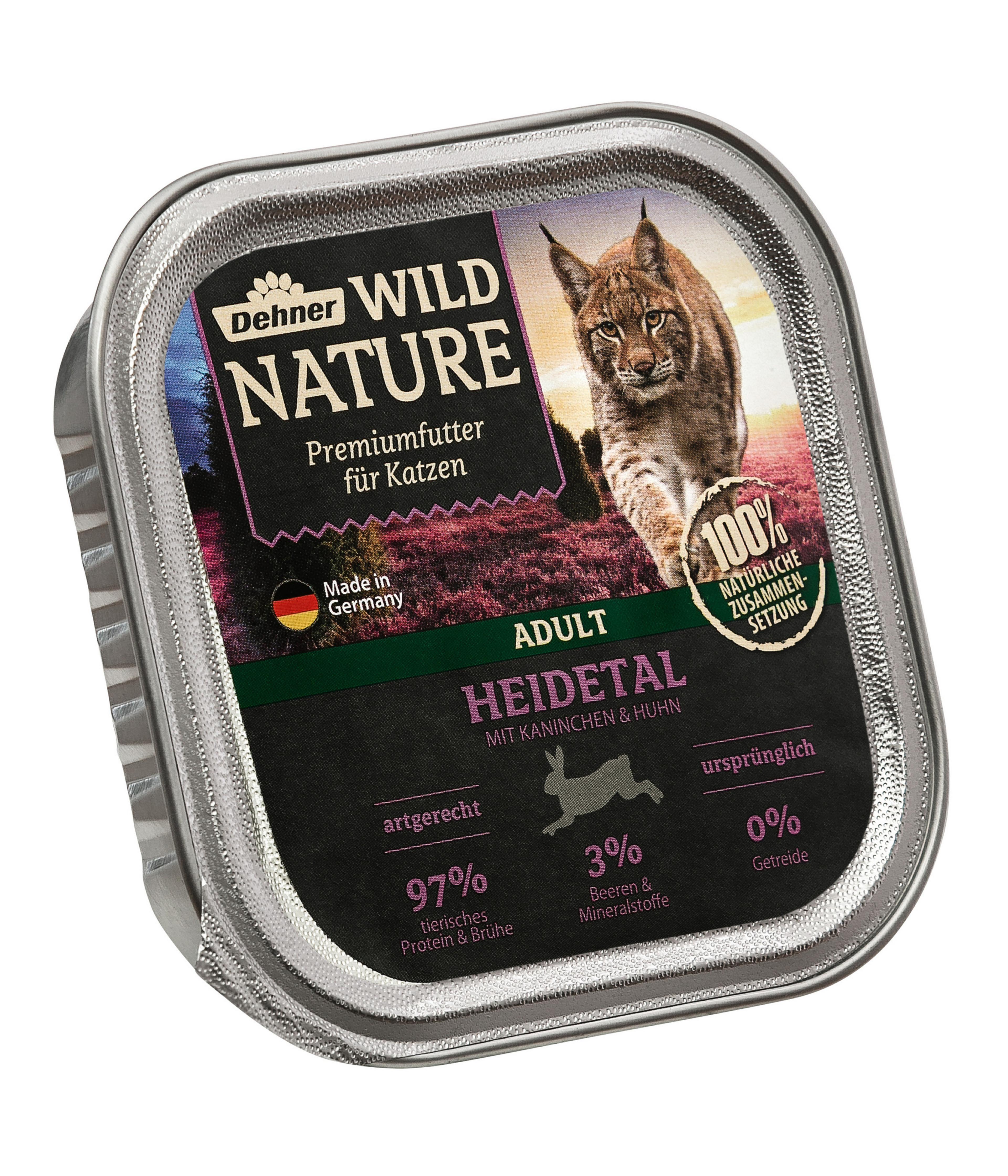 Dehner Wild Nature Nassfutter fr Katzen Heidetal Adult, Kaninchen & Huhn,  100 g