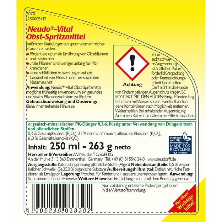 Neudorff BioTrissol gnojilo za citruse in sredozemske rastline, 250 ml