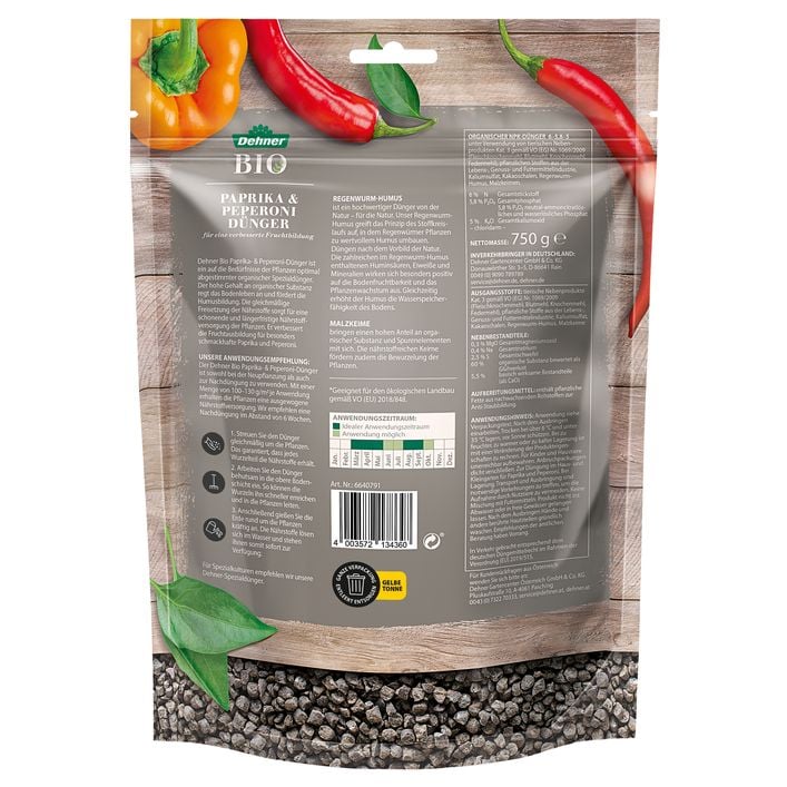Dehner Bio Paprika- und Peperoni-Dnger, 750 | Dehner