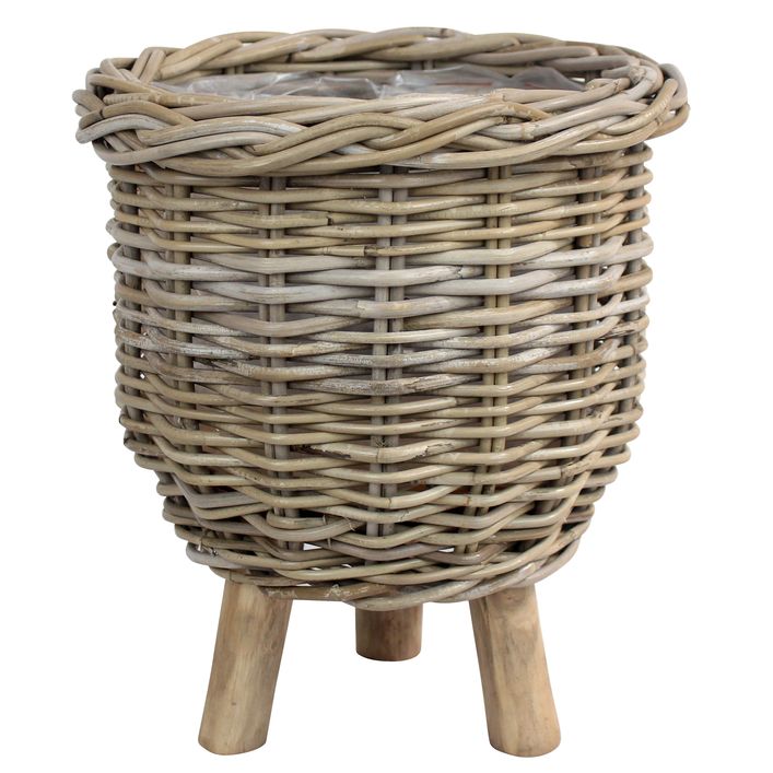 URBNLIVING Rattan-Design Blumentopf – Groß, Rund, Beige, Für Drinnen & Draußen, Aus Robustem Kunststoff