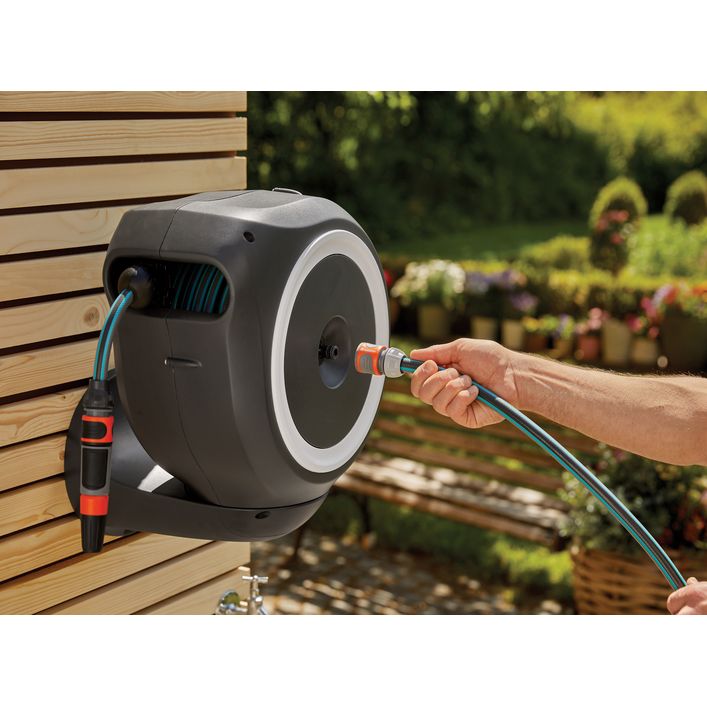 Wandmontage Schlauch Tubiaz Schlauchtrommel 30m Mit Automatischem Rückzug | Wandmontage, 180° Drehbar, Für Gartenbewässerung (grau) Gardena Schlauch