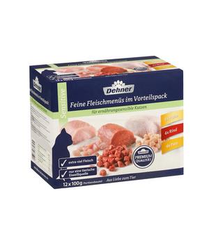 Dehner Premium Nassfutter für Katzen Feine Fleischmenüs im Vorteilspack Sensitive Adult, 12 x 100 g
