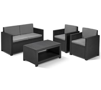 Allibert Loungeset Monaco, grau, 4-teilig, Dunkelgrau - Kunststoff / Polyrattan