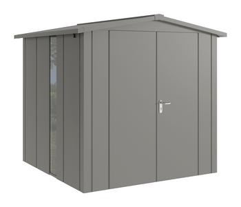Hörmann Metallgerätehaus Juno Satteldach Motiv Design bodentiefes Fenster mit Doppeltür, ca. B237/H223/T229 cm