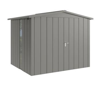 Hörmann Metallgerätehaus Juno Satteldach Motiv Modern bodentiefes Fenster mit Doppeltür, ca. B285/H227/T237 cm