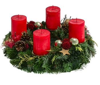 Adventskranz, rot, ca. Ø35/H17 cm