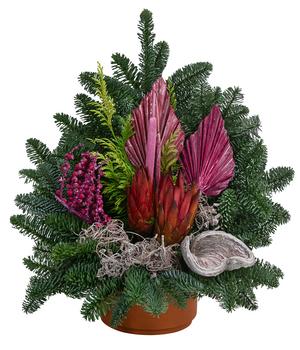 Grabgesteck in Ton-Schale, pink, ca. B42/H35/T30 cm