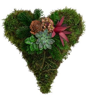 Grabgesteck Moos, herzförmig, ca. B26/H12/T23 cm