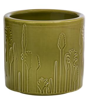 Dehner Keramik-Übertopf Blumenwiese, rund, schilfgrün