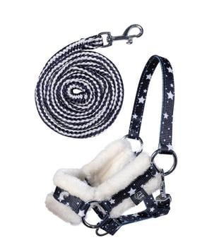 HKM KIDS Hobby Horsing Halfter und Strick mit Print, navy mit Sternenmuster