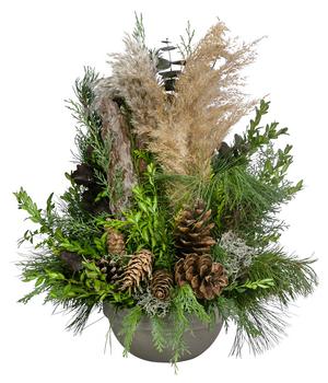 Grabgesteck Pampas in Ton-Schale, natur, ca. B20/H60/T25 cm