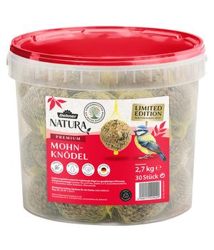 Dehner Natura Premium Wildvogelfutter Mohn-Meisenknödel im Eimer, mit Netz, 30 Stk.