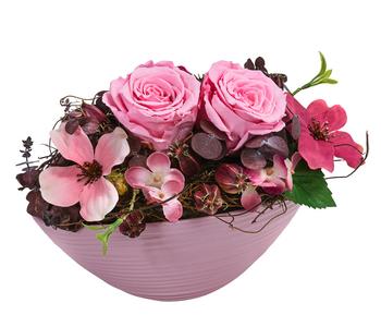 Dehner Keramik-Jardiniere mit Longlife-Rose Juna, rosa, ca. B23/H15/T12 cm
