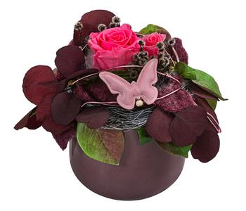 Dehner Keramik-Schale mit Longlife-Rose Rosalie, rosa, ca. Ø15/H25 cm