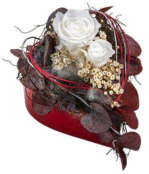 Dehner Kunststoff-Herz mit Longlife-Rose Valentin, weiß, ca. B18/H20/T20 cm