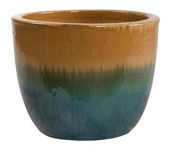 Dehner Keramik-Pflanztopf Sparta, rund, terrakotta/blau