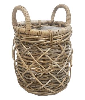 Van der Leeden Rattan-Korb Jepara, rund, grau/braun