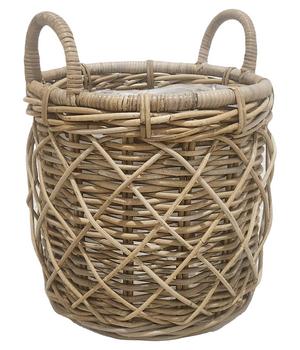 Van der Leeden Rattan-Korb Jepara, rund, grau/braun