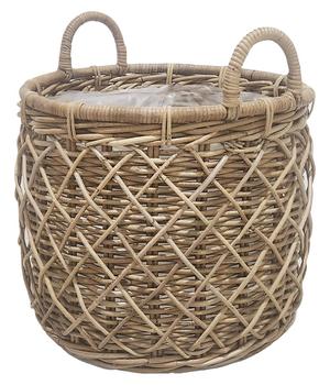 Van der Leeden Rattan-Korb Jepara, rund, grau/braun