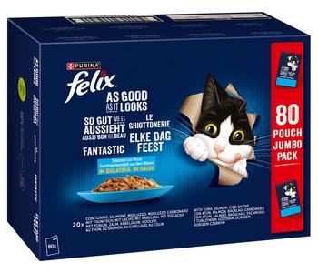 PURINA felix® Nassfutter für Katzen So gut wie es aussieht Geschmacksvielfalt aus dem Wasser in Gelee, 80 x 85 g