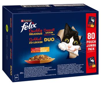 PURINA felix® Nassfutter für Katzen Doppelt Lecker Geschmacksvielfalt vom Land in Gelee, 80 x 85 g