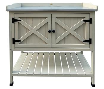 Habau Holz-Pflanztisch mit Unterschrank und Ablage, grau, ca. B98/H97,5/T48 cm