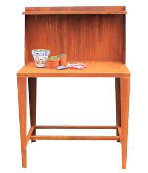 Palatino Cortenstahl-Arbeitstisch "Palatino II" mit Rückwand, ca. B100/H145/T60 cm