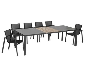 Acamp Gartenmöbel-Set Ausziehtisch Woody und Stapelstuhl Hollywood, 7-teilig