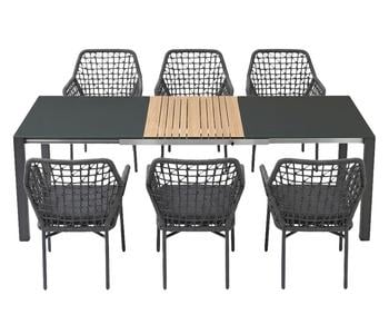 Acamp Gartenmöbel-Set Ausziehtisch Woody und Stapelsessel Rom, 7-teilig