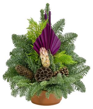 Grabgesteck in Ton-Schale, lila/natur, ca. B36/H40/T24 cm