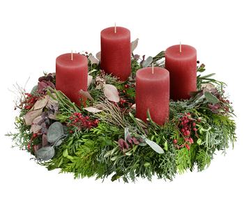 Adventskranz, rot, ca. Ø45/H20 cm