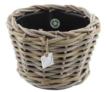 Van der Leeden Rattan-Topf, rund, grau/braun