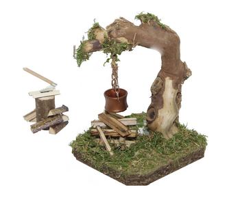 Kolbe Krippenzubehör-Set Wurzellagerfeuer & Hackstock, ca. B14/H11/T14 cm