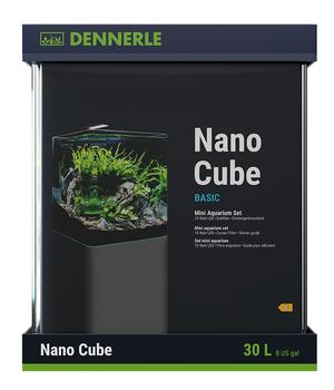 DENNERLE Mini-Aquarium Set Nano Cube Basic Version 2022, Schwarz - Glas, Kunststoff