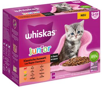 Whiskas® Nassfutter für Katzen Multipack Klassische Auswahl in Sauce, Junior, 12 x 85 g