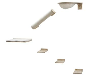KERBL Pet Kletterwand Rocky, 6-teilig, Beige / Weiß Hellbraun - Holz Plüsch Sisal
