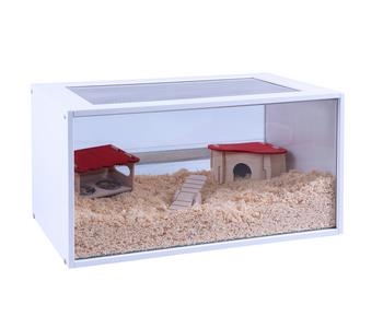 Skyline Nagerkäfig Marrakesch 100, ca. B96/H40/T47 cm, Weiß - Glas / Holz Metall