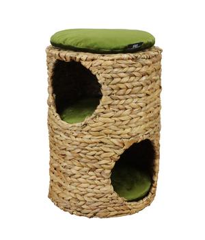 Silvio Design Katzenturm Mika, ca. Ø32/H45 cm, Grün - Metall / Wasserhyazinthe Vlies Polyester