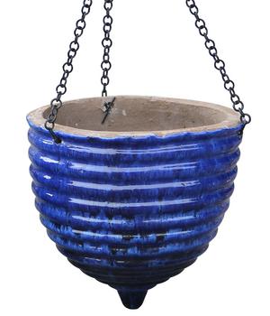 Dehner Keramik-Hängeampel, konisch, blau