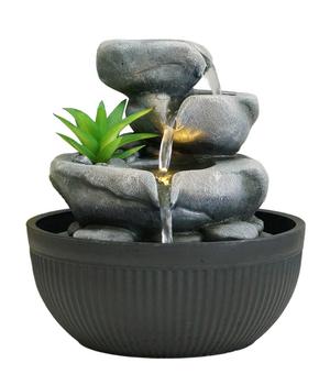 Dehner Polyresin-Zimmerbrunnen Lono mit LED-Beleuchtung, ca. H21 cm