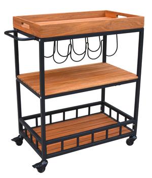 Dehner Servierwagen Liverpool, ca. B67/H84/T40 cm, Schwarz / Natur - Aluminium Akazienholz