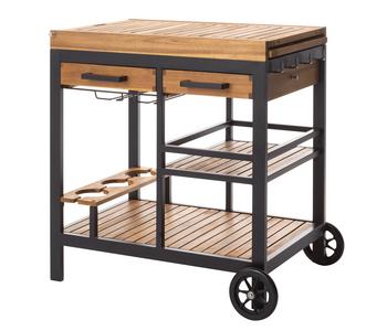 Dehner Servierwagen Liverpool, ca. B75/150/H82/T52 cm, Schwarz, Natur - Aluminium, Akazienholz