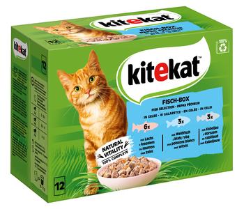 KITEKAT® Nassfutter für Katzen Multipack Fisch-Box in Gelee, Adult, 12 x 85 g