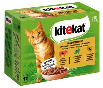KITEKAT® Nassfutter für Katzen Multipack Jagdschmaus in Sauce, Adult, 12 x 85 g
