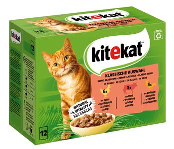 KITEKAT® Nassfutter für Katzen Multipack Klassische Auswahl in Sauce, Adult, 12 x 85 g
