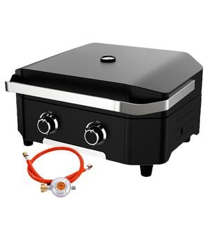Cozze Gasgrill Plancha 600 mit 2 Brennern, ca. B65/H31/T57 cm, Schwarz - Edelstahl / Gusseisen