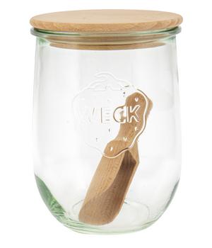 2 x WECK Tulpenglas, inkl. Holzdeckel und Schäufelchen, 1062 ml, Transparent / Natur - Glas Buchenholz - Mindestbestellmenge: 2 Stk.