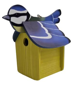 Dehner Natura Premium Nistkasten Blaumeise, ca. B29/H26,9/T18,8 cm, Blau / Gelb - Kiefernholz
