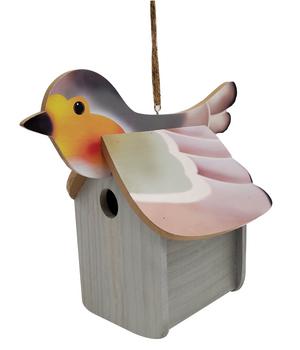 Dehner Natura Premium Nistkasten Rotkehlchen, ca. B29/H26,9/T18,8 cm, Orange / Rosa - Kiefernholz