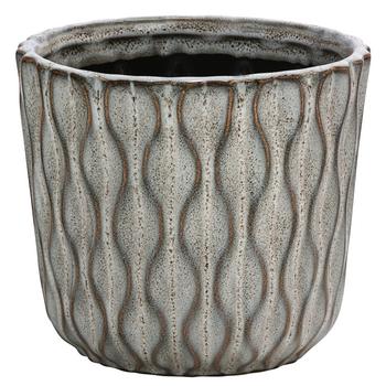 Dehner Keramik-Übertopf Fleur, konisch, creme/braun